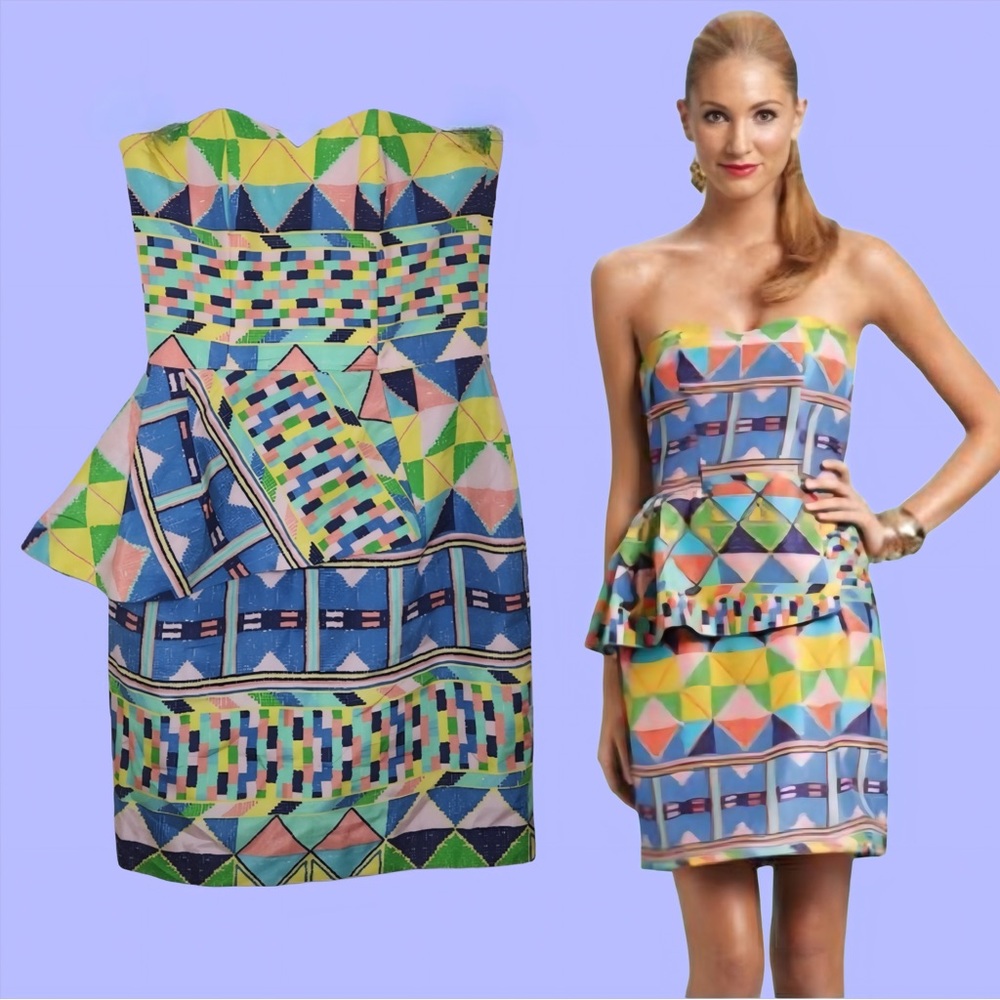 Kirribilla Silk Geometric Strapless Dress Size 2